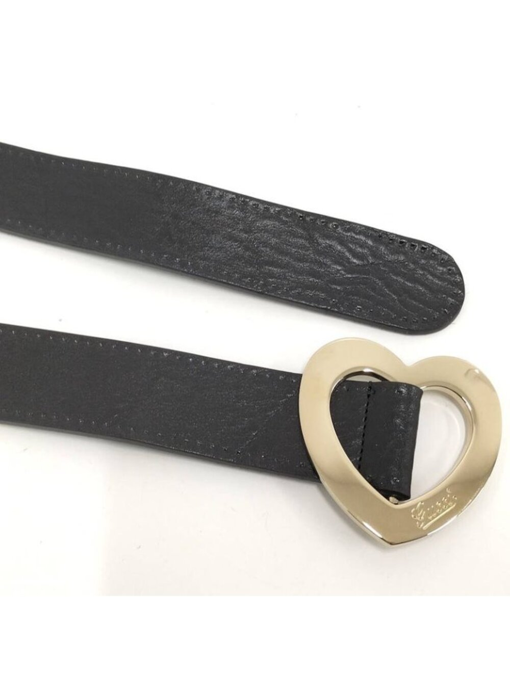 Gucci Holeless Belt Heart Buckle Leather Black - Picture 5 of 10